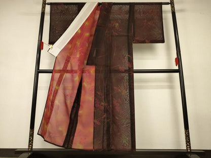 平和屋着物＊夏物　小紋　紗　草花文　正絹　逸品　AABL2718jd