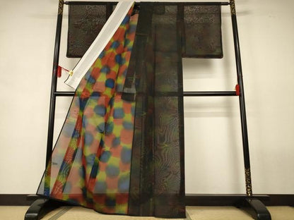 平和屋着物＊夏物　小紋　紗　流水文　暈し染め　正絹　逸品　未使用　AABL2719jd