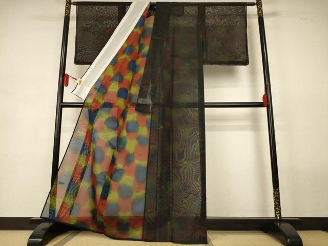 平和屋着物＊夏物　小紋　紗　流水文　暈し染め　正絹　逸品　未使用　AABL2719jd