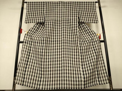 平和屋着物＊夏物　紗紬　格子　正絹　逸品　AABL2720jd
