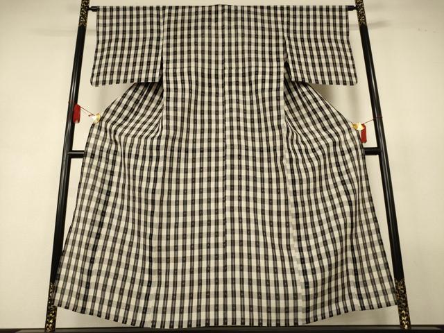 平和屋着物＊夏物　紗紬　格子　正絹　逸品　AABL2720jd