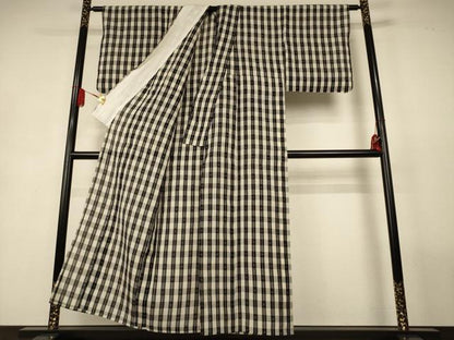 平和屋着物＊夏物　紗紬　格子　正絹　逸品　AABL2720jd