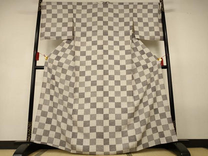 平和屋着物＊夏物　小紋　絽　市松文様　正絹　逸品　AABL2722jd
