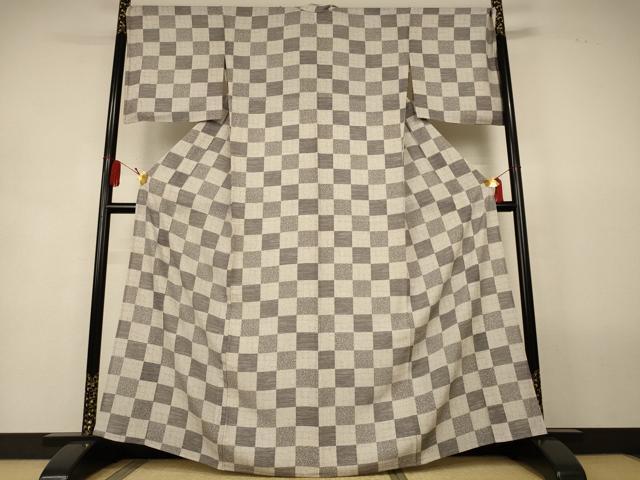 平和屋着物＊夏物　小紋　絽　市松文様　正絹　逸品　AABL2722jd