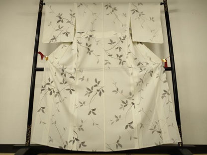 平和屋着物＊夏物　小紋　絽　枝葉文　正絹　逸品　AABL2724jd