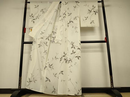 平和屋着物＊夏物　小紋　絽　枝葉文　正絹　逸品　AABL2724jd
