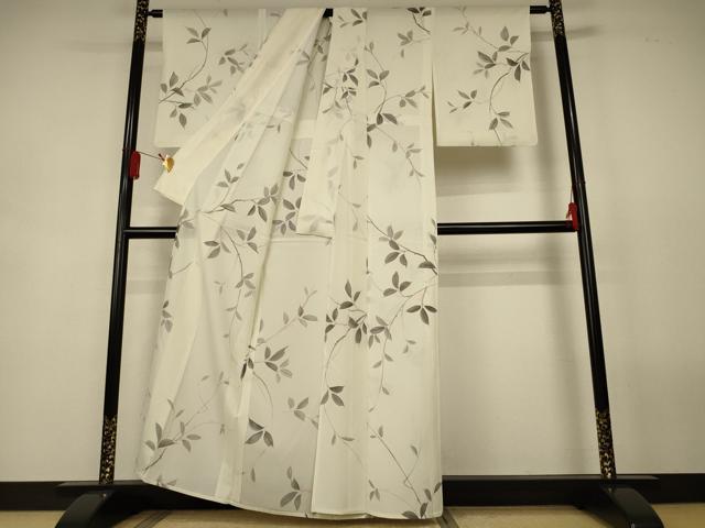 平和屋着物＊夏物　小紋　絽　枝葉文　正絹　逸品　AABL2724jd