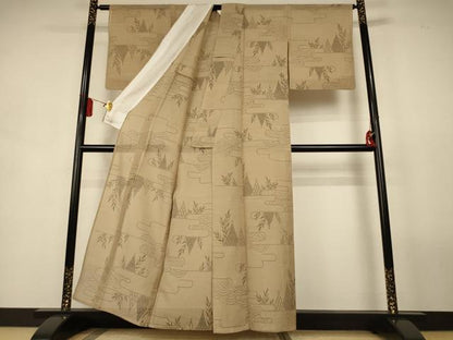 平和屋着物＊夏物　絽芭蕉　縦絽　風景文　正絹　逸品　AABL2727jd
