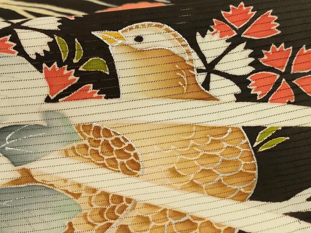 平和屋着物＊夏物　黒留袖　絽　花鳥文　正絹　逸品　AABL2730jd