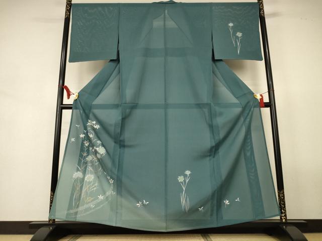 平和屋着物＊夏物　訪問着　絽　草花文　暈し染め　金銀彩　正絹　逸品　AABL2734jd
