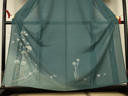 平和屋着物＊夏物　訪問着　絽　草花文　暈し染め　金銀彩　正絹　逸品　AABL2734jd