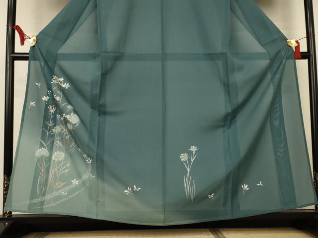 平和屋着物＊夏物　訪問着　絽　草花文　暈し染め　金銀彩　正絹　逸品　AABL2734jd