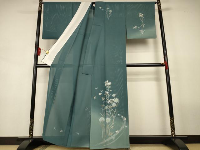 平和屋着物＊夏物　訪問着　絽　草花文　暈し染め　金銀彩　正絹　逸品　AABL2734jd