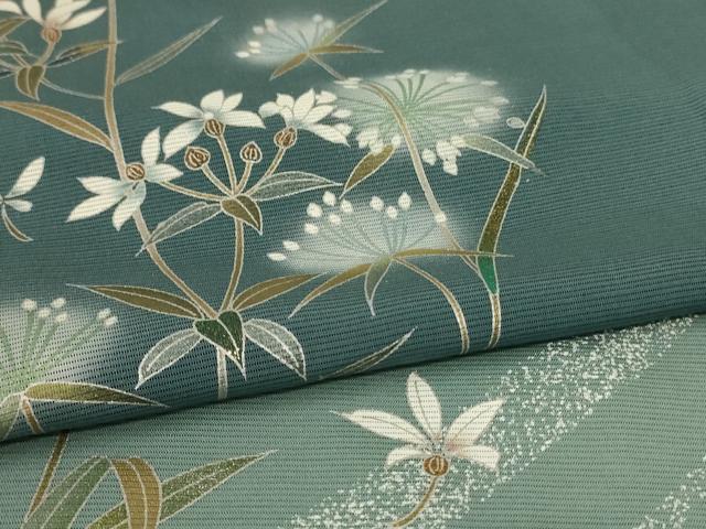 平和屋着物＊夏物　訪問着　絽　草花文　暈し染め　金銀彩　正絹　逸品　AABL2734jd