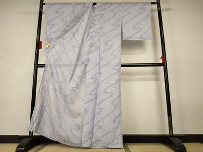 平和屋着物＊夏物　小紋　絽　よろけ縞　洗える着物　AABL2736jd