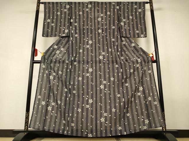 平和屋着物＊夏物　小紋　絽　舞桜間道　正絹　逸品　AABL2739jd