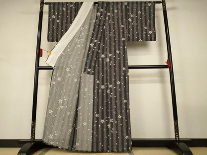 平和屋着物＊夏物　小紋　絽　舞桜間道　正絹　逸品　AABL2739jd