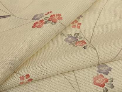 平和屋着物＊夏物　小紋　絽　枝花文　正絹　逸品　AABL2742jd