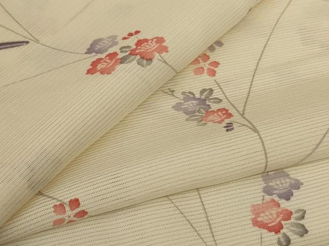 平和屋着物＊夏物　小紋　絽　枝花文　正絹　逸品　AABL2742jd