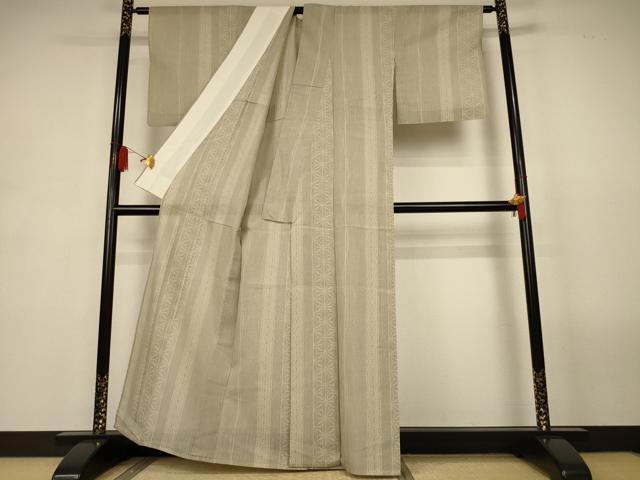 平和屋着物＊夏物　結城紬　夏結城　100亀甲　麻の葉間道　証紙付き　正絹　逸品　AABL2743jd