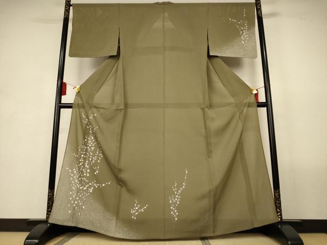 平和屋着物＊夏物　訪問着　絽　草花文　銀彩　正絹　逸品　AABL2745jd