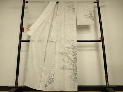 平和屋着物＊夏物　訪問着　絽　草花文　銀彩　正絹　逸品　AABL2746jd