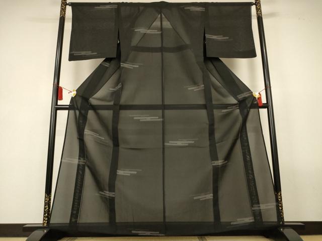平和屋着物＊夏物　紗紬　エ霞文　黒地　正絹　逸品　AABL2752jd