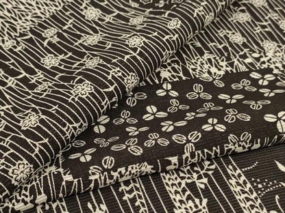 平和屋着物＊夏物　小紋　絽　横段草花文　黒地　正絹　逸品　AABL2758jd
