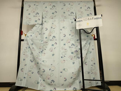 平和屋着物＊夏物　小紋　絽　京小町　雪輪花文　反端付き　正絹　逸品　AABL2759jd