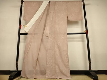 平和屋着物＊夏物　色無地　草花紋紗　白茶色　正絹　逸品　AABL2760jd