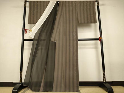 平和屋着物＊夏物　小紋　絽　縞　正絹　逸品　AABL2765jd