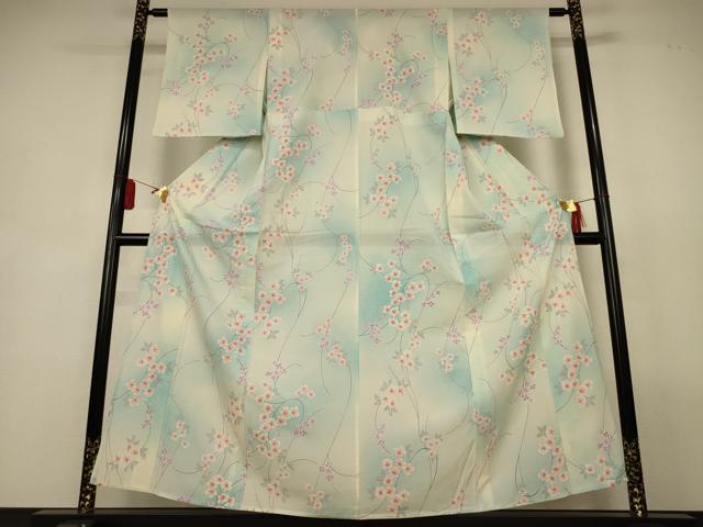 平和屋着物＊夏物　小紋　絽　枝花文　暈し染め　やまと誂製　正絹　逸品　AABL2769jd