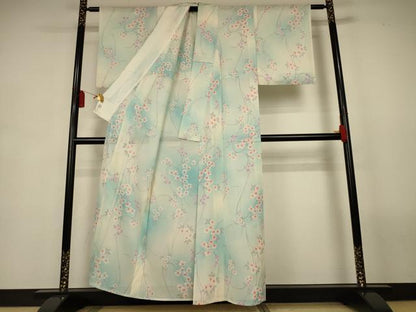 平和屋着物＊夏物　小紋　絽　枝花文　暈し染め　やまと誂製　正絹　逸品　AABL2769jd