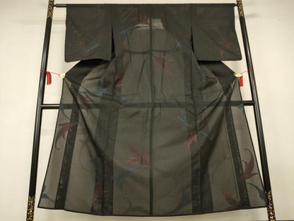 平和屋着物＊夏物　小紋　紗　舞葉文　正絹　逸品　AABL2772jd