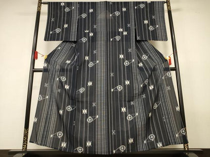 平和屋着物＊夏物　小紋　絽　幾何学文様　正絹　逸品　AABL2780jd