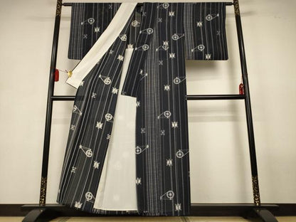 平和屋着物＊夏物　小紋　絽　幾何学文様　正絹　逸品　AABL2780jd