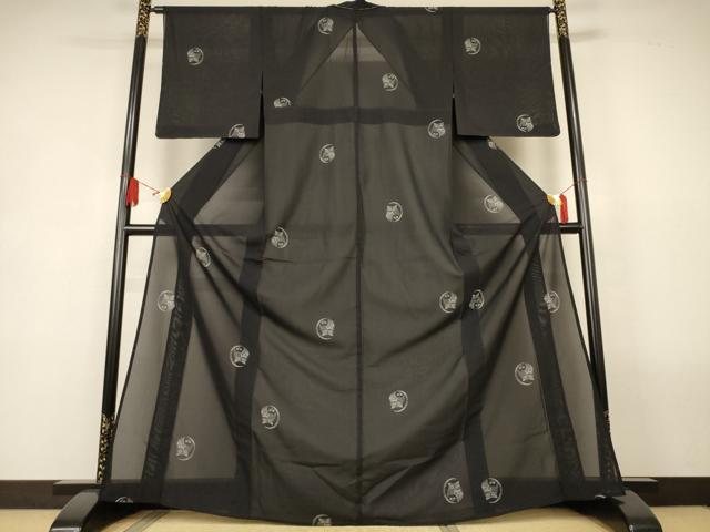平和屋着物＊夏物　本場大島紬　夏大島　梟　黒地　正絹　逸品　未使用　AABL2787jd
