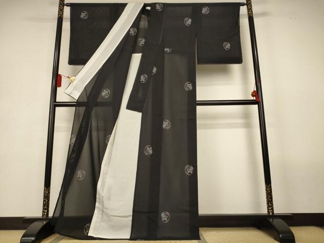 平和屋着物＊夏物　本場大島紬　夏大島　梟　黒地　正絹　逸品　未使用　AABL2787jd