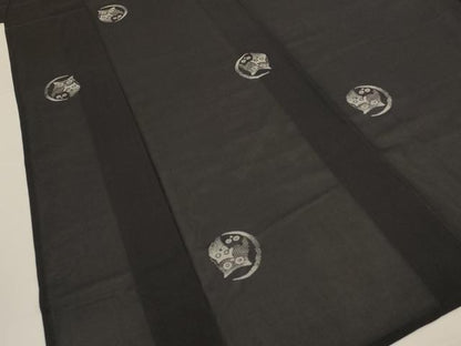 平和屋着物＊夏物　本場大島紬　夏大島　梟　黒地　正絹　逸品　未使用　AABL2787jd