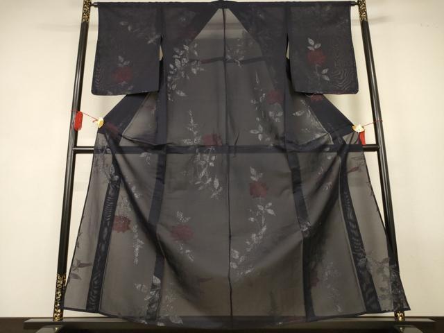 平和屋着物＊夏物　小紋　紗　草花文　銀糸　正絹　逸品　未使用　AABL2792jd