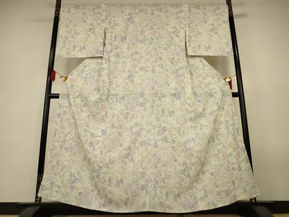 平和屋着物＊夏物　小紋　縦絽　草花文　やまと誂製　洗える着物　AABL2798jd