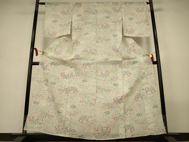 平和屋着物＊夏物　本場小千谷ちぢみ　風景文　麻　逸品　AABL2799jd