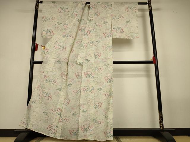 平和屋着物＊夏物　本場小千谷ちぢみ　風景文　麻　逸品　AABL2799jd