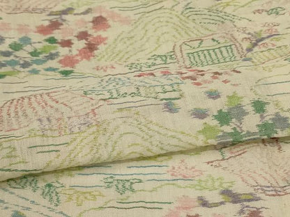 平和屋着物＊夏物　本場小千谷ちぢみ　風景文　麻　逸品　AABL2799jd