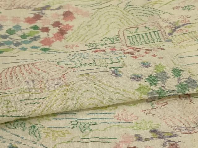 平和屋着物＊夏物　本場小千谷ちぢみ　風景文　麻　逸品　AABL2799jd