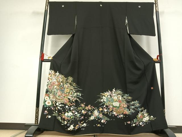 平和屋着物●豪華黒留袖　作家物　人物花文　金彩　正絹　逸品　AABL2801fy