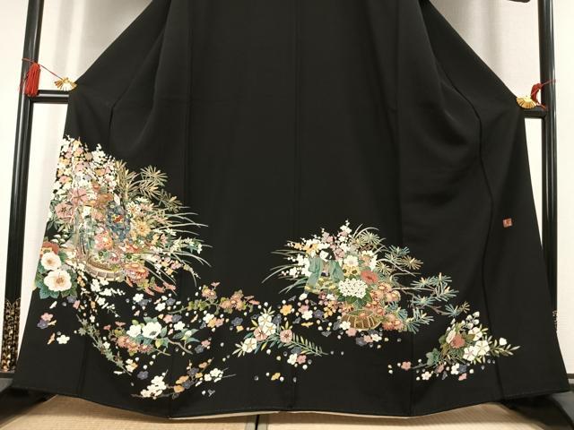 平和屋着物●豪華黒留袖　作家物　人物花文　金彩　正絹　逸品　AABL2801fy
