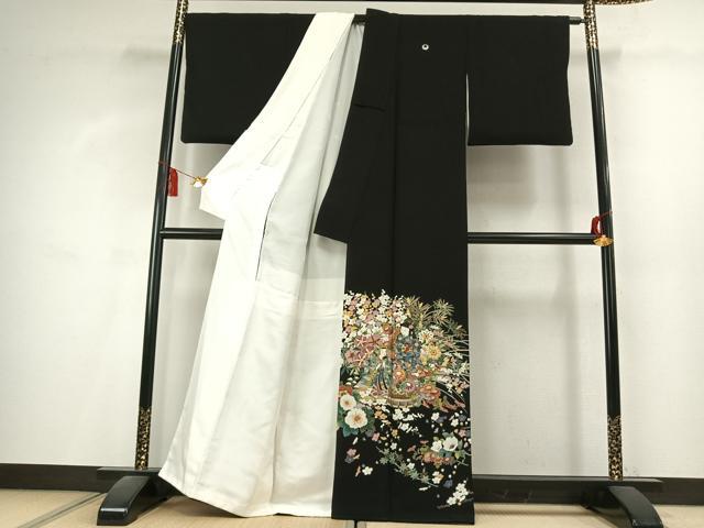 平和屋着物●豪華黒留袖　作家物　人物花文　金彩　正絹　逸品　AABL2801fy