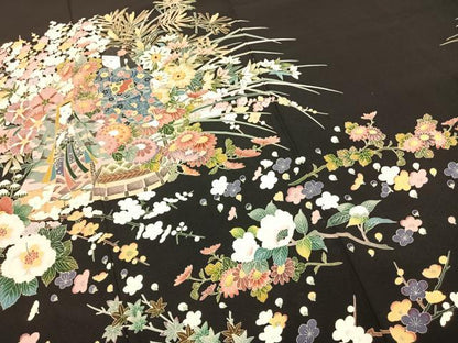 平和屋着物●豪華黒留袖　作家物　人物花文　金彩　正絹　逸品　AABL2801fy