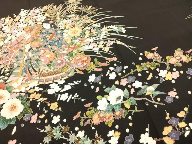 平和屋着物●豪華黒留袖　作家物　人物花文　金彩　正絹　逸品　AABL2801fy